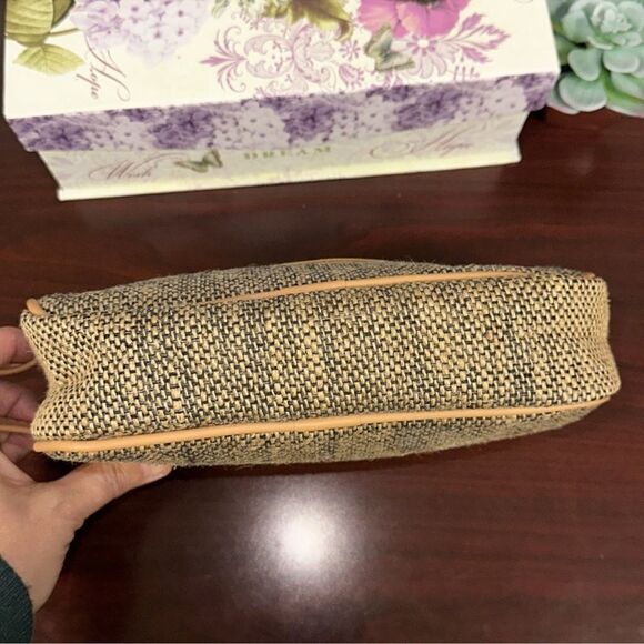 SAKS FIFTH AVE MEN’S TAN BLACK BURLAP LEATHER COMBO DOPP KIT TOILETRY BAG - Picture 7 of 9